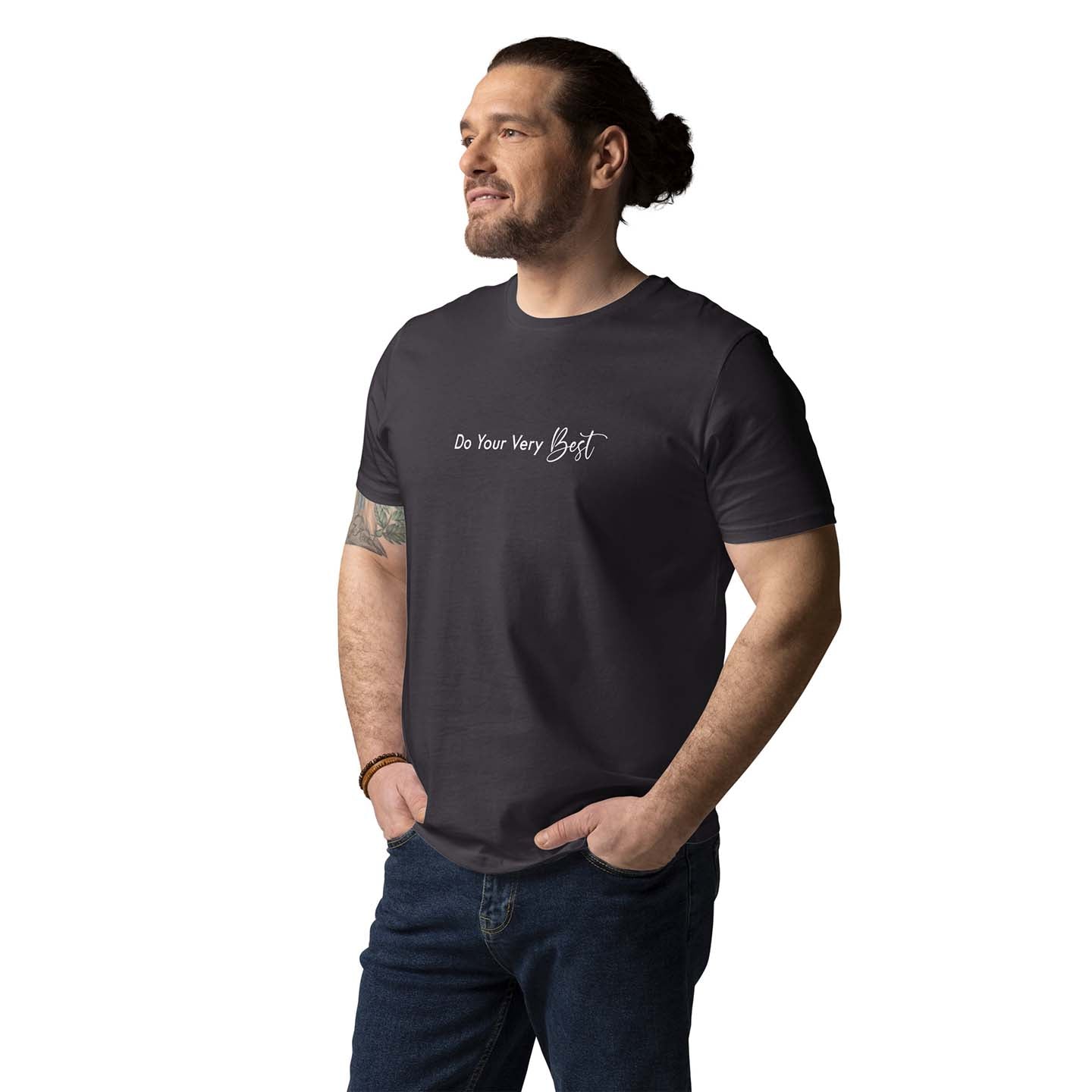 Men dark gray 100% organic cotton t-shirt with motivational quote, "Do Your Very Best."