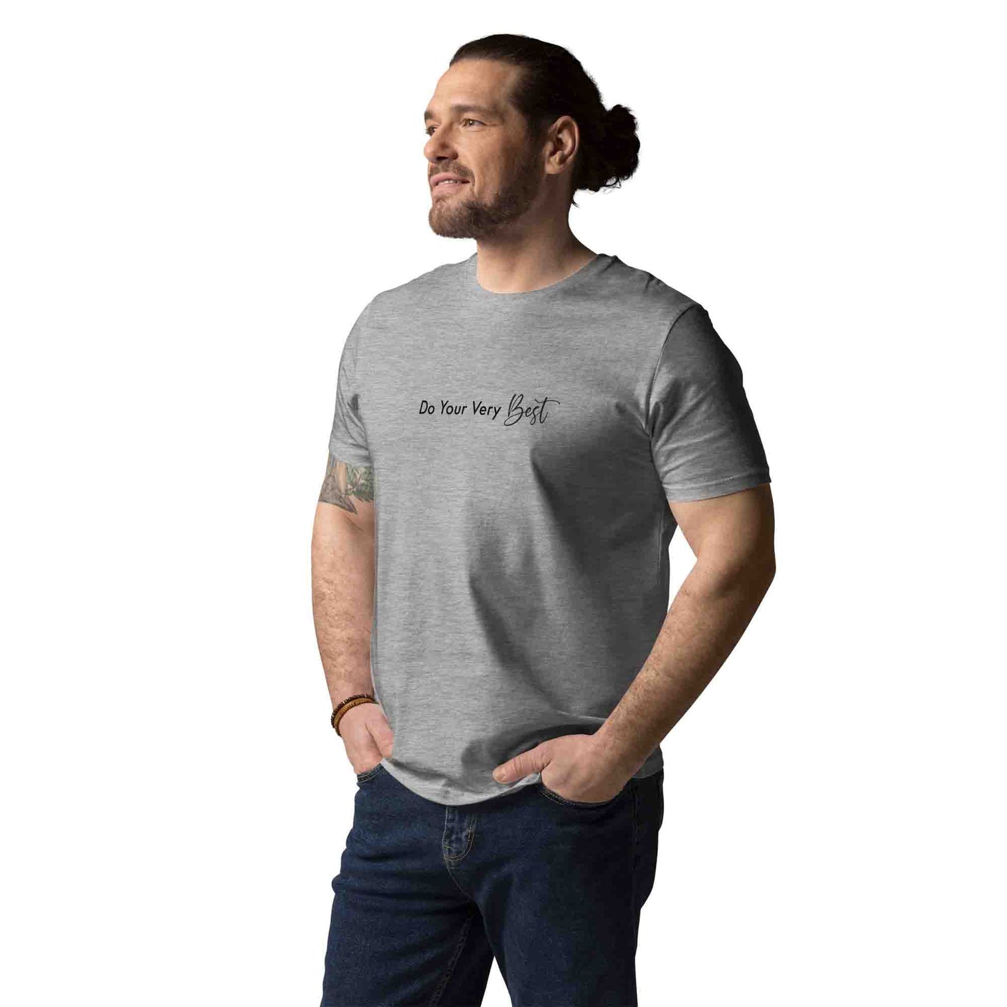 Men light gray 100% organic cotton t-shirt with motivational quote, "Do Your Very Best."