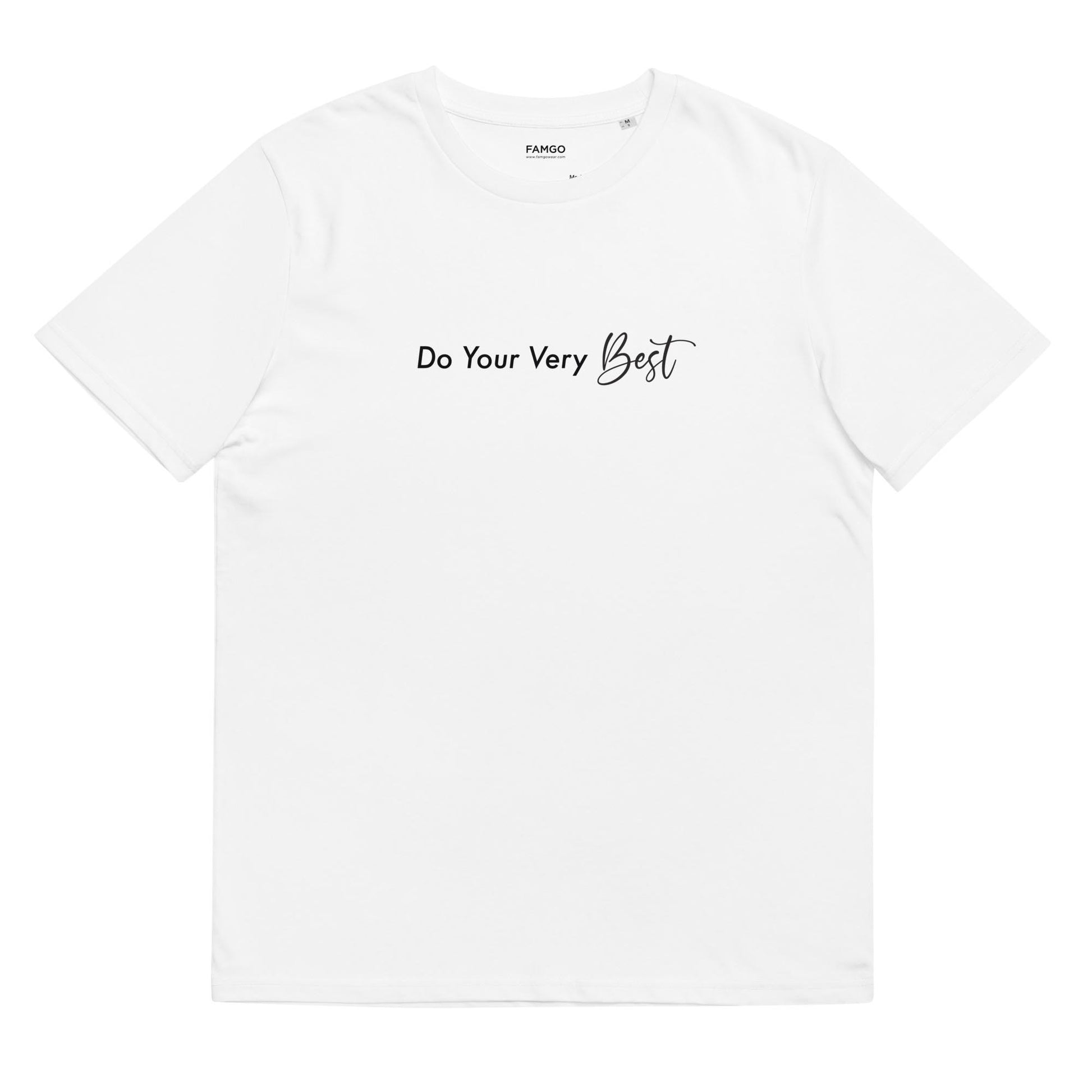 Men white motivational t-shirt with motivational quote, "Do Your Very Best."