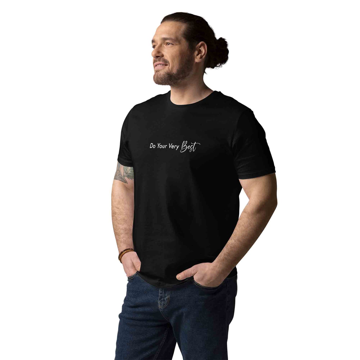 Men black 100% organic cotton t-shirt with motivational quote, "Do Your Very Best."