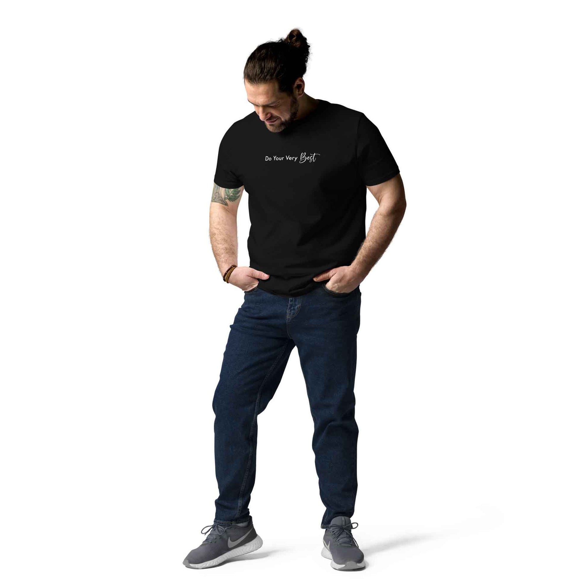 Men black inspirational t-shirt with motivational quote, "Do Your Very Best."