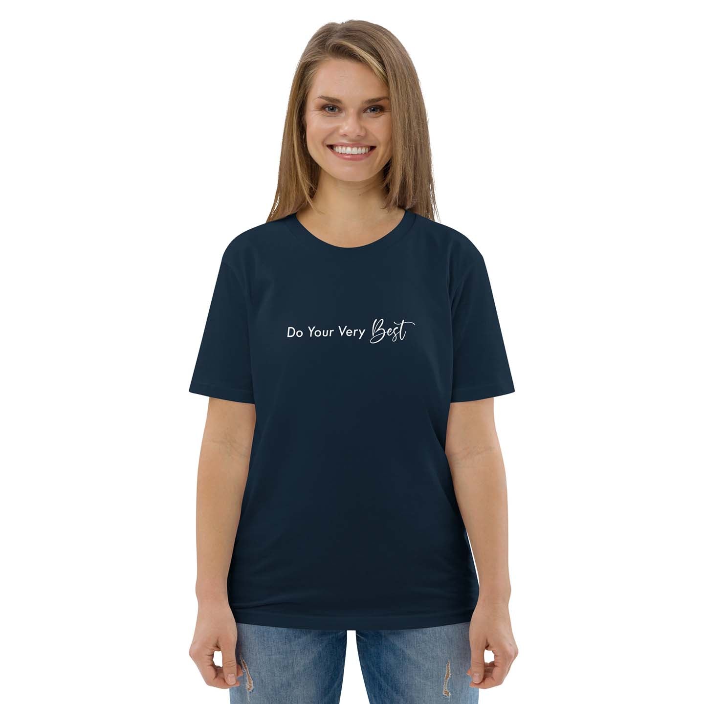 Women navy inspirational t-shirt with motivational quote, "Do Your Very Best."
