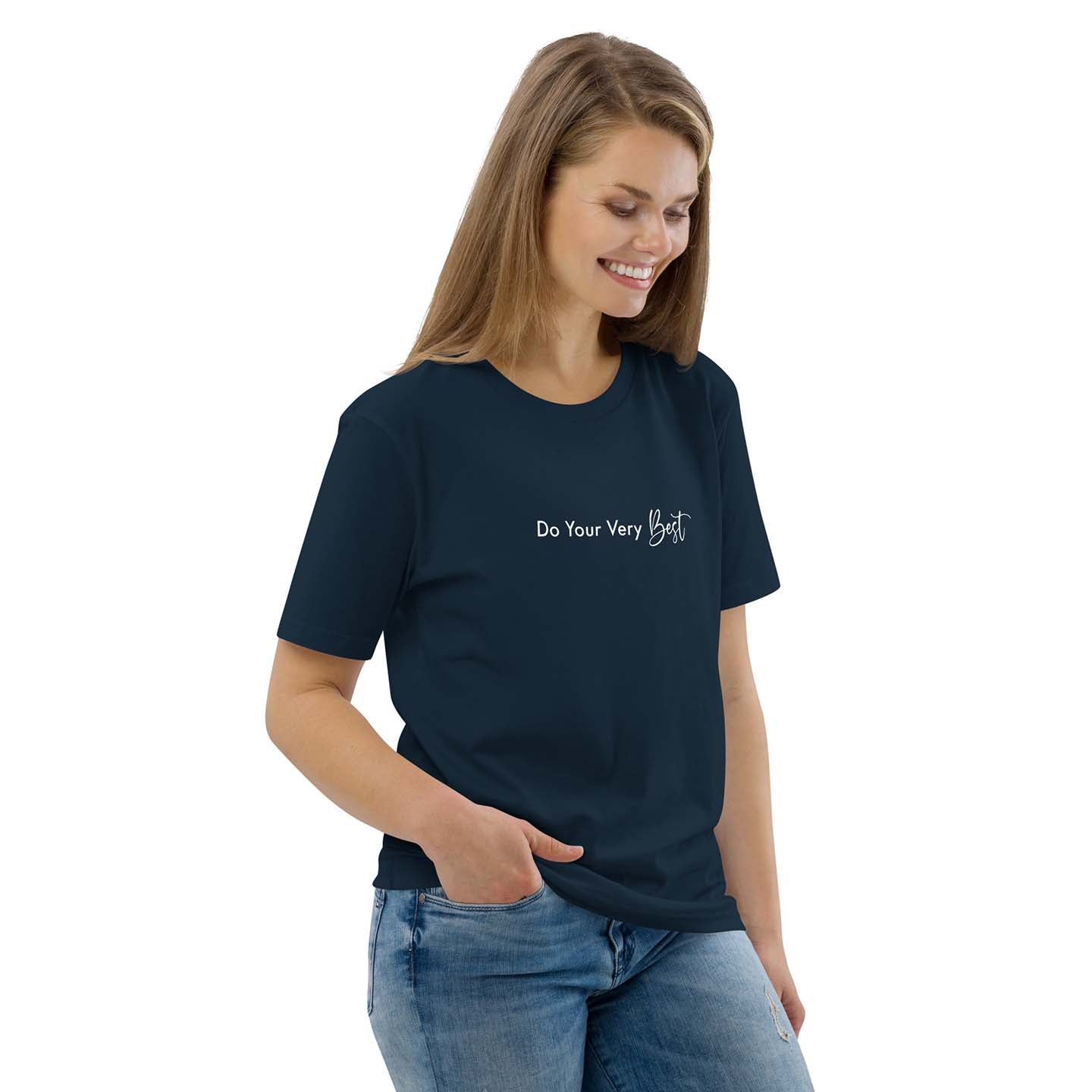 Women navy motivational t-shirt with motivational quote, "Do Your Very Best."