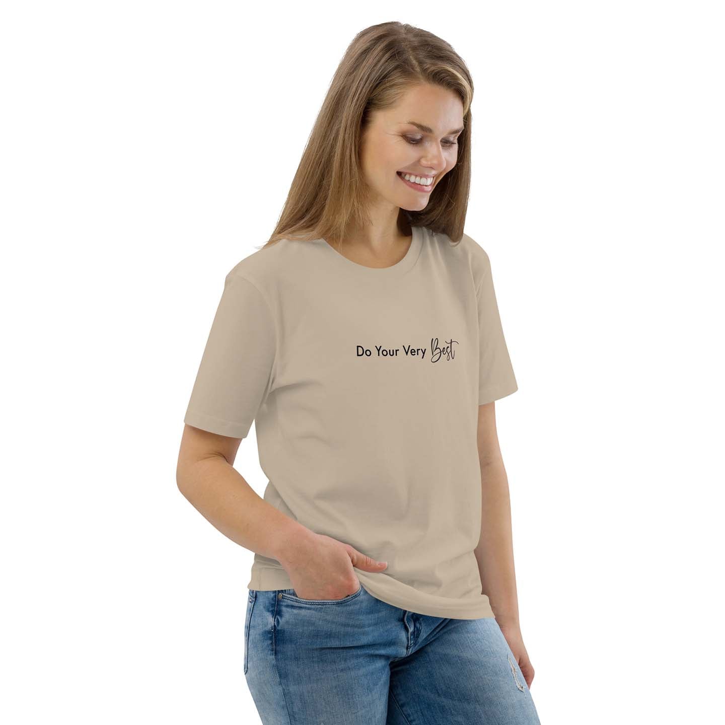 Women beige inspirational t-shirt with motivational quote, "Do Your Very Best."