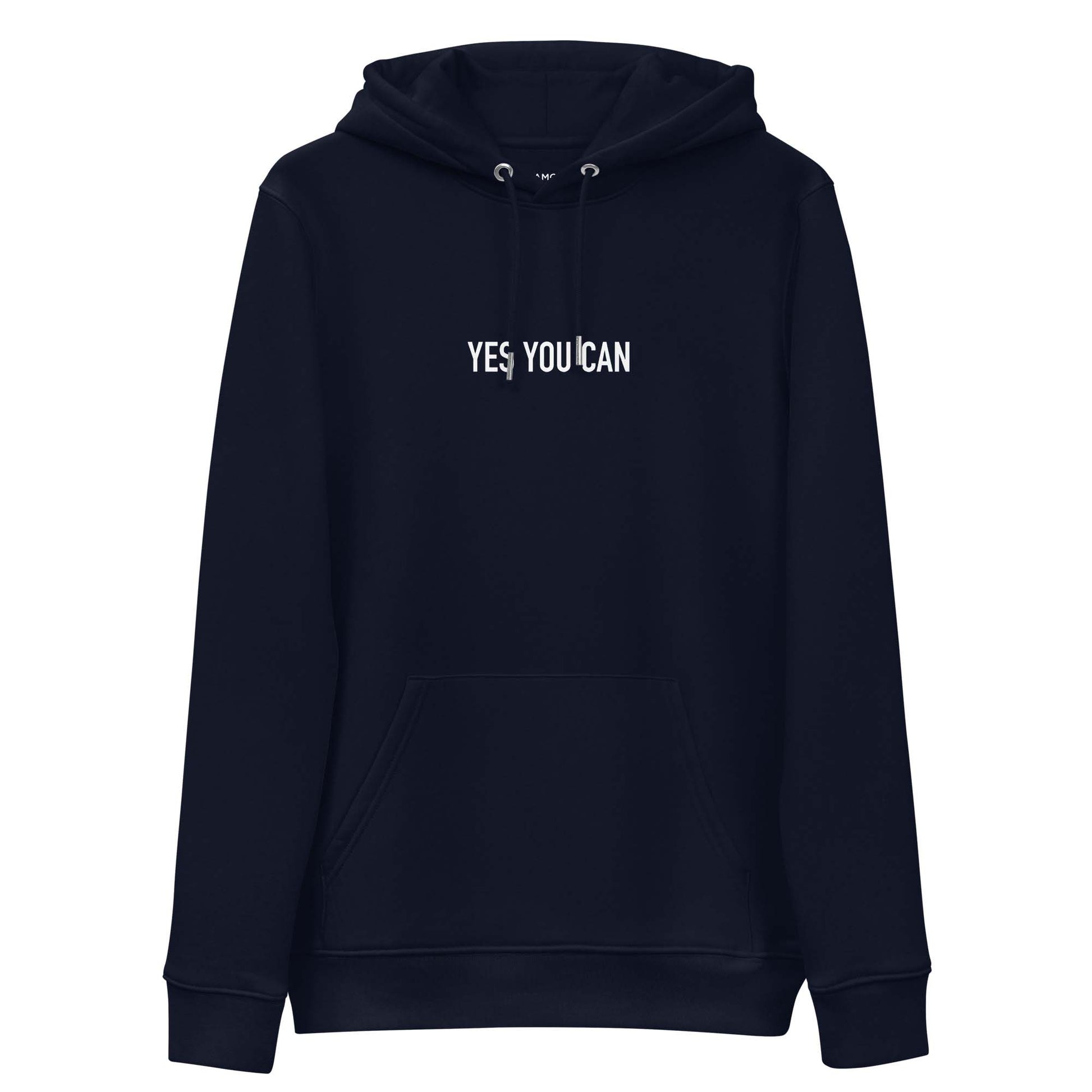 Women navy motivational hoodie with inspirational quote, "Yes You Can."