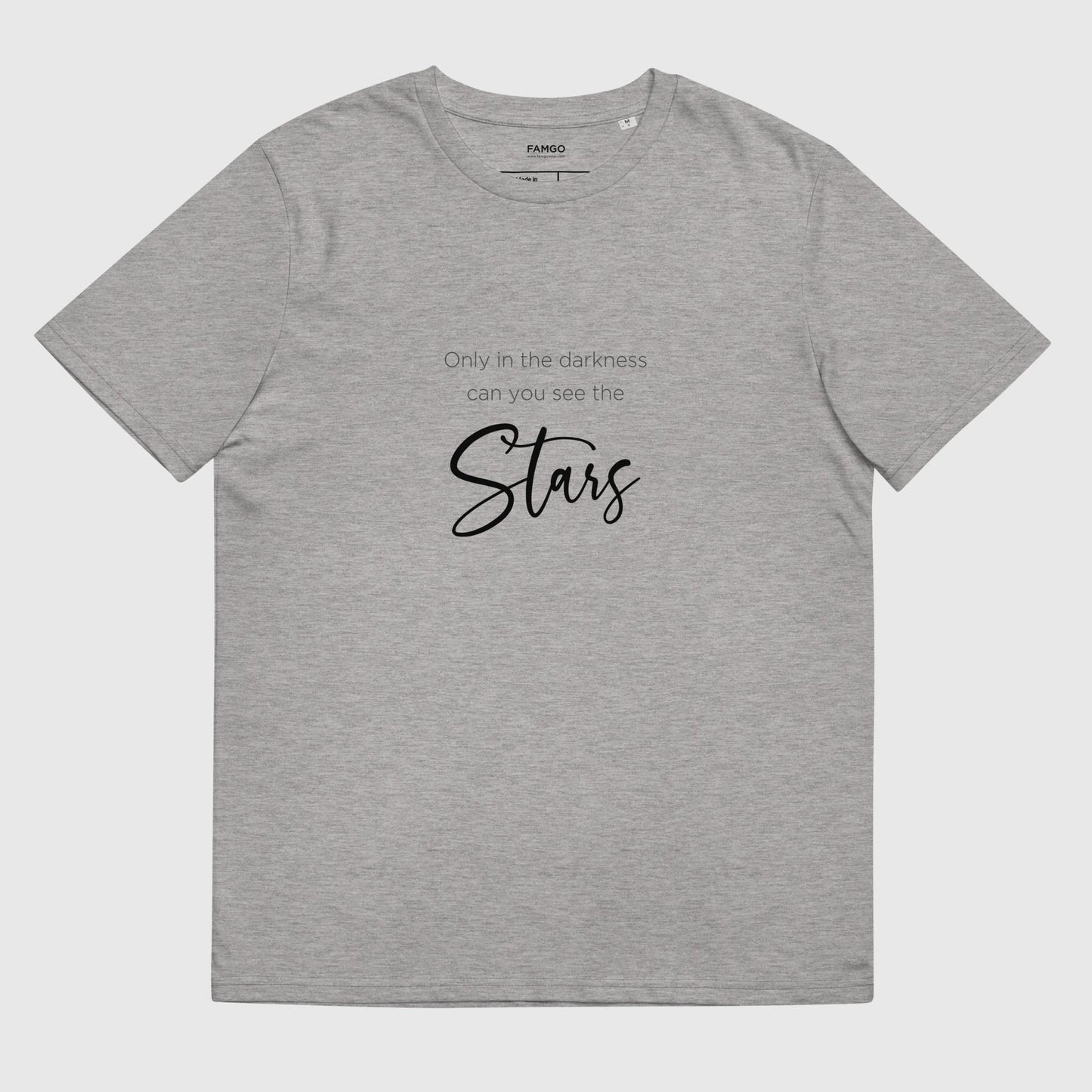 Men's light gray organic cotton t-shirt that features Dr. Martin Luther King Jr's inspirational quote, "Only In The Darkness Can You See The Stars."