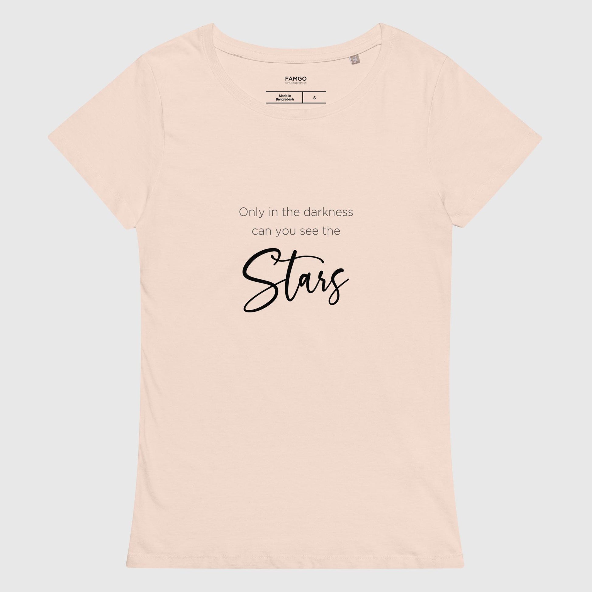 Women's creamy pink organic cotton t-shirt with Dr. Martin Luther King Jr.'s inspirational quote, "Only In The Darkness Can You See The Stars."