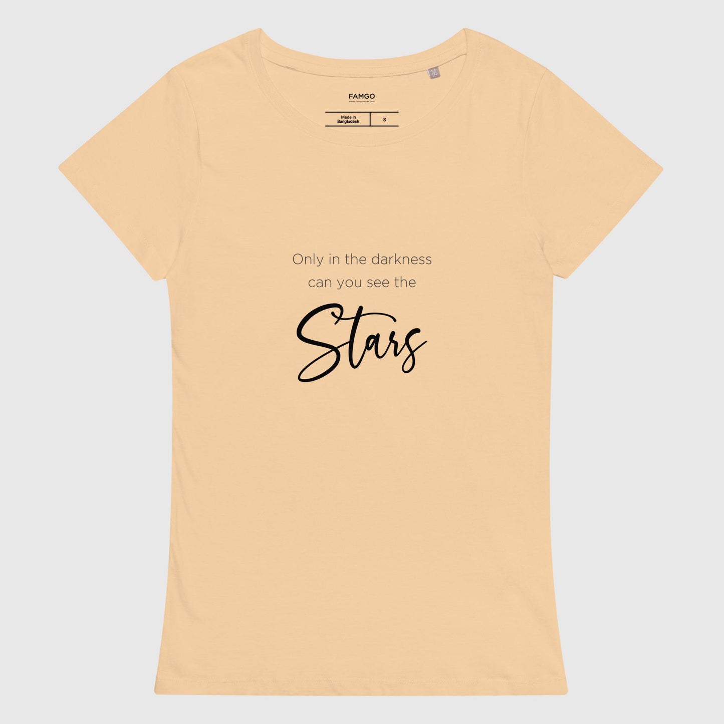 Women's sand organic cotton t-shirt with Dr. Martin Luther King Jr.'s inspirational quote, "Only In The Darkness Can You See The Stars."