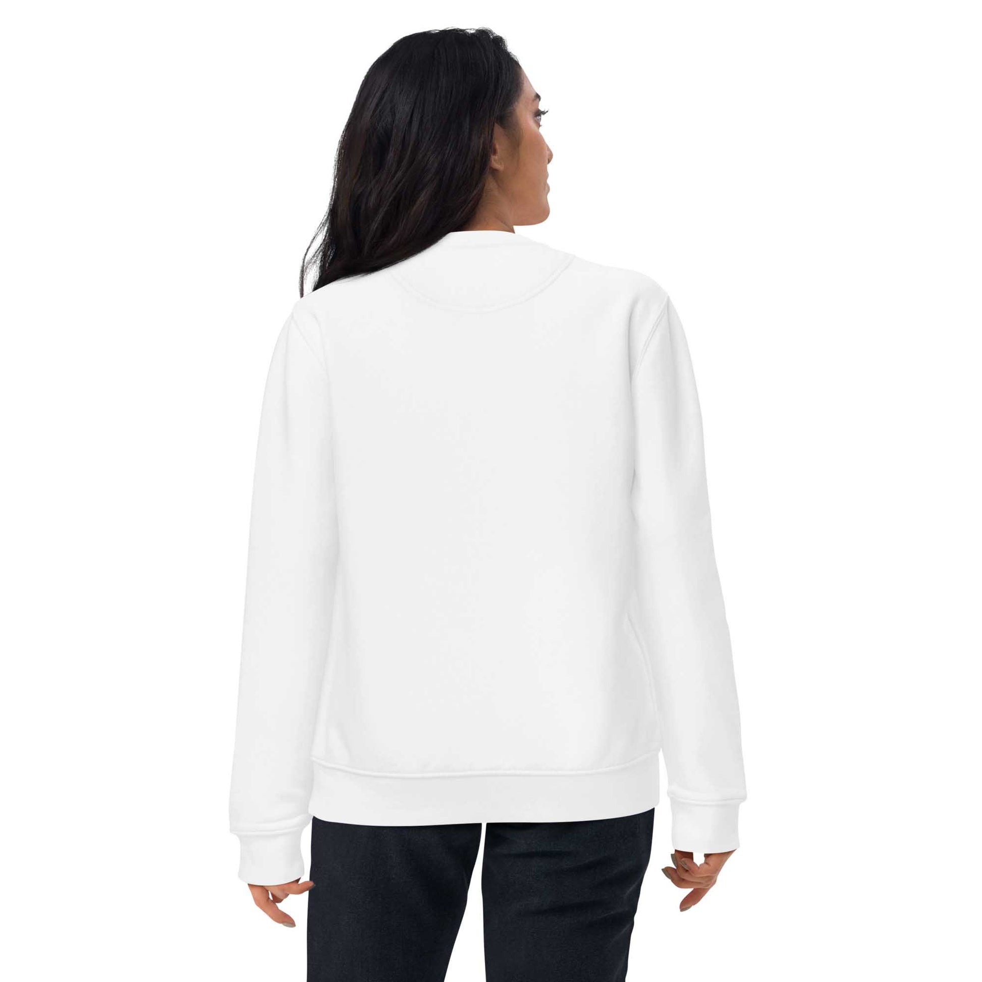 Women white inspirational sweatshirt with Barack Obama's inspirational quote, "Yes We Can." 