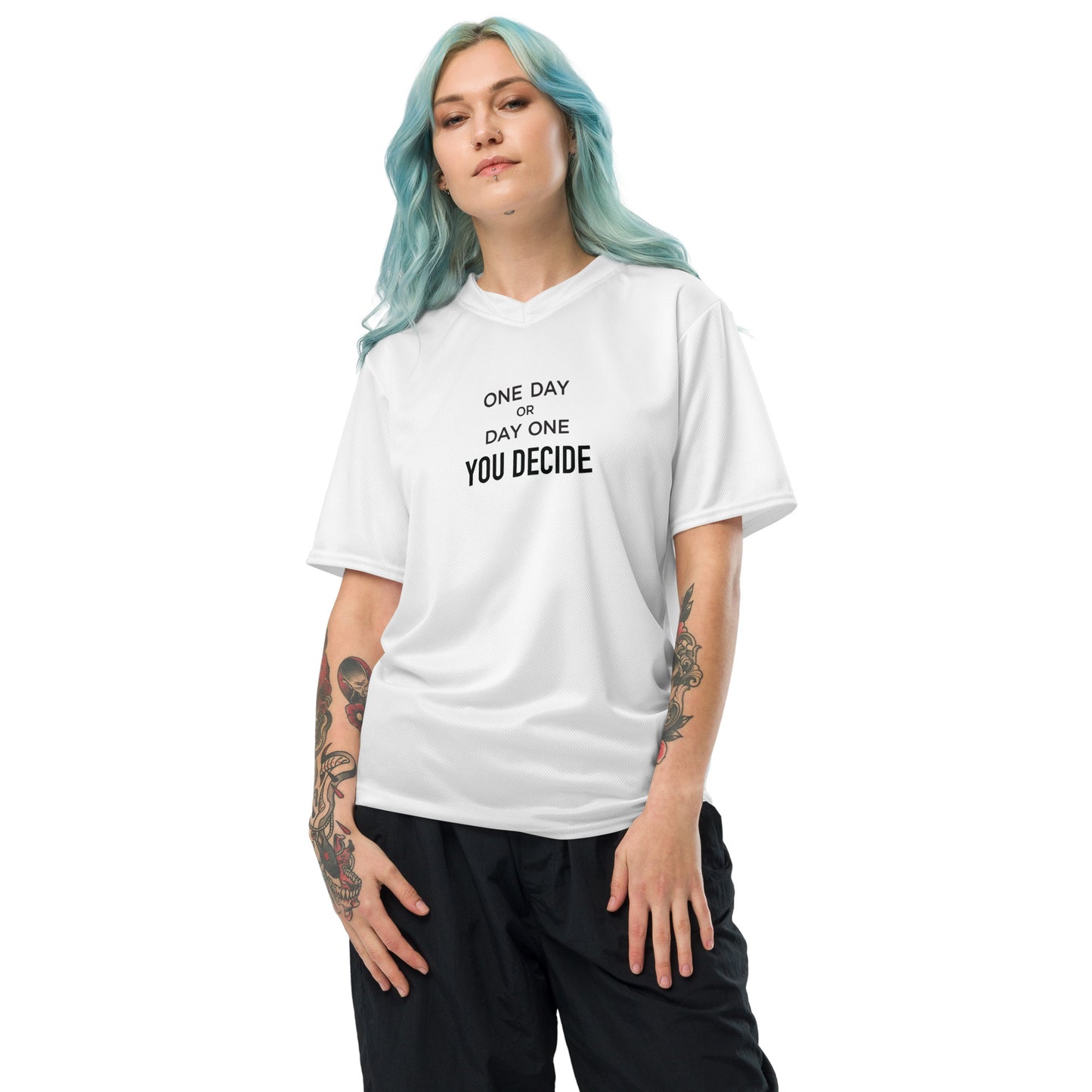 One Day or Day One You Decide Women's UPF50+ Oversized Recycled Workout T-Shirt